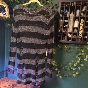 Mystical Magic Hour Knit - Gray, Black, Sparkle, Distressed Sweater